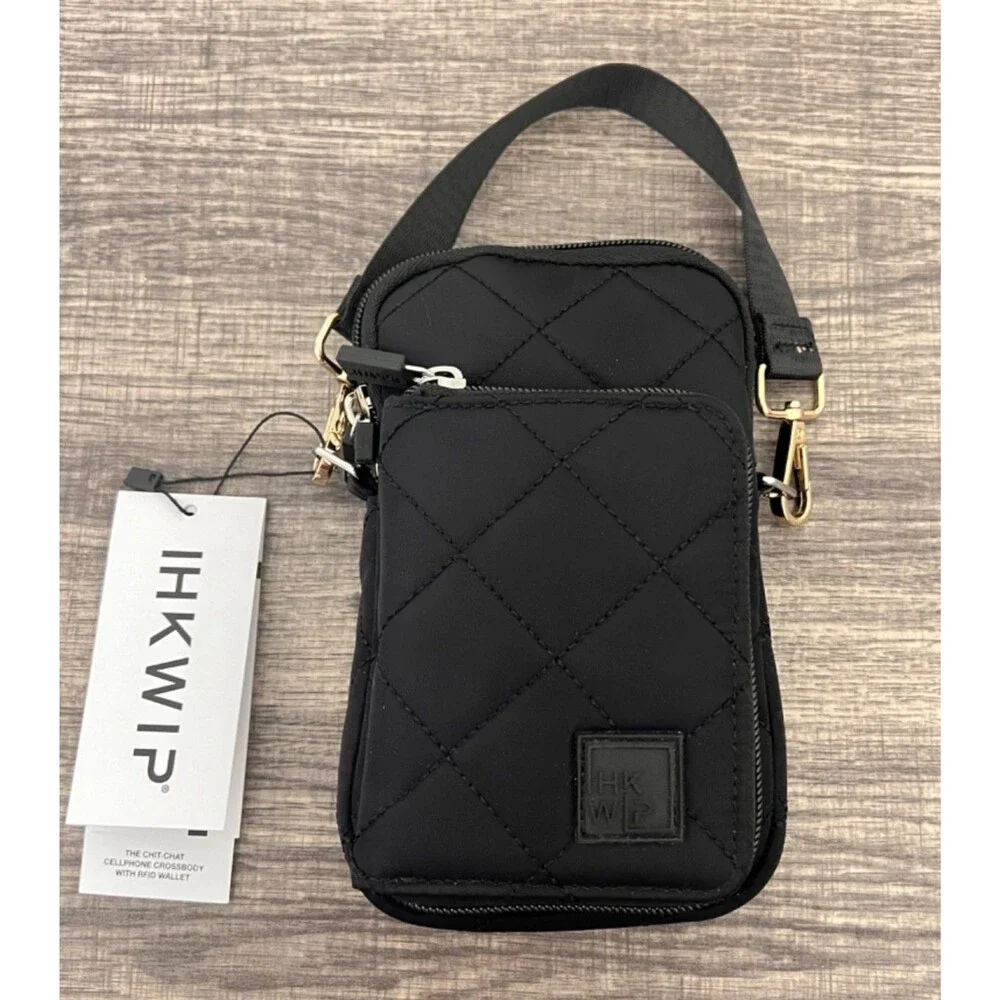 IHKWIP Black Quilted The Chit-Chat Cellphone Crossbody Bag RFID Wallet NWT